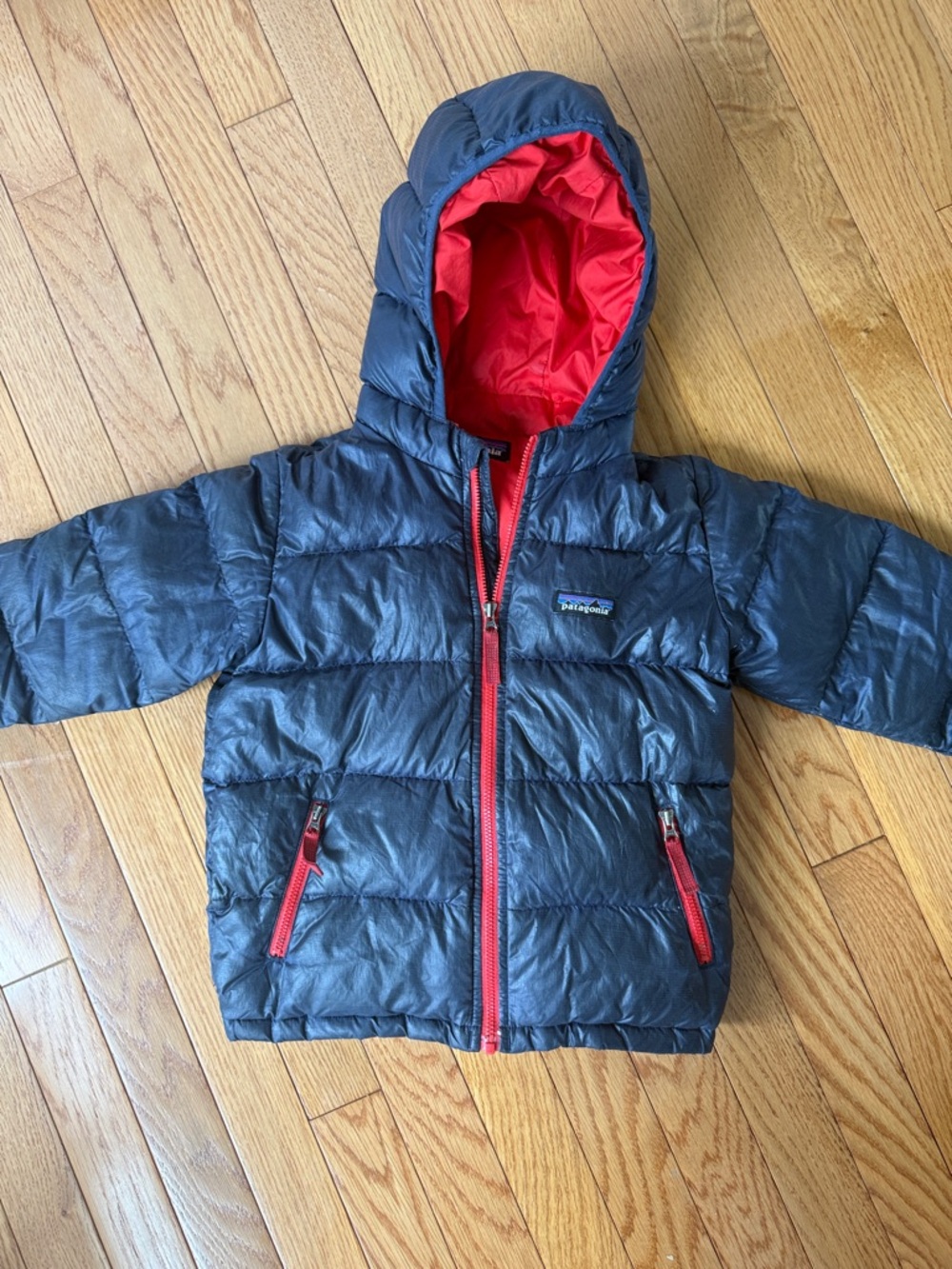 Kids Patagonia Navy Puff Jacket with Red Trim